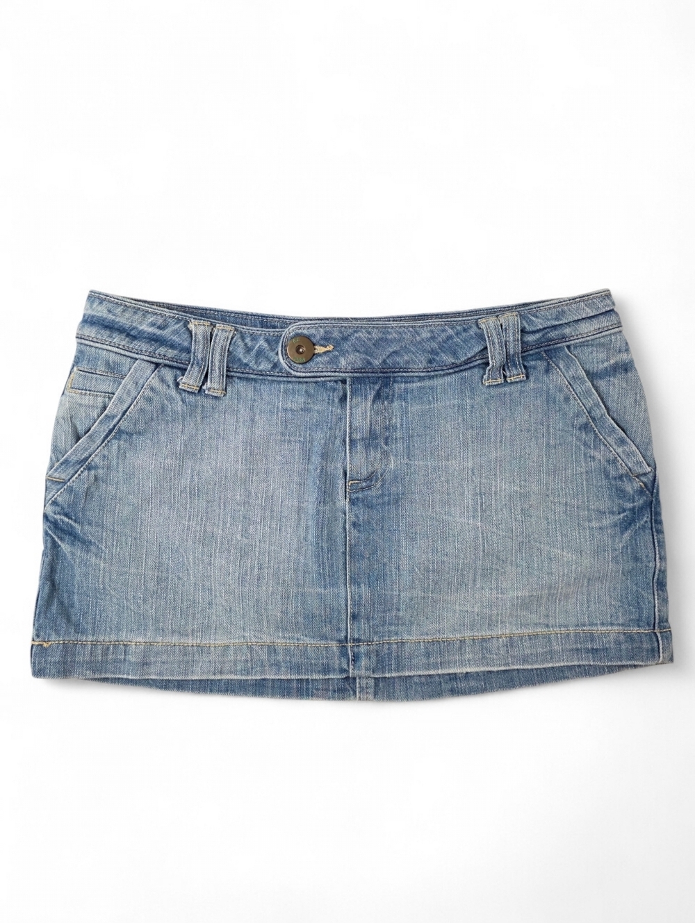 Vintage Y2K Low Rise Denim Micro Mini Skirt Medium Wash Stretch Size 9 Cotton